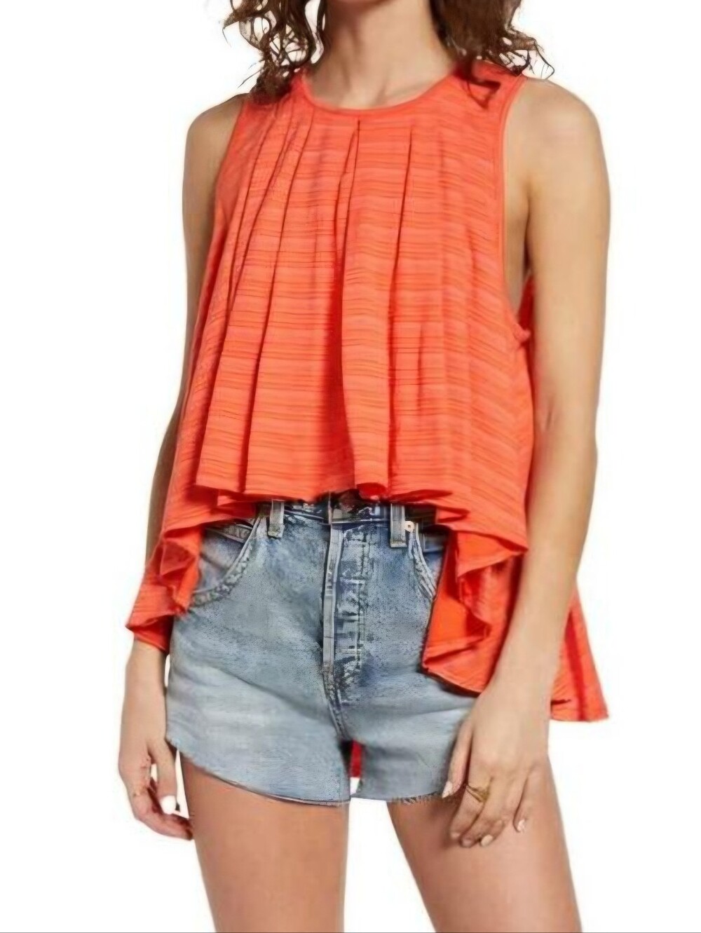 Free People Boho Babydoll Orange Coral Oversized Swing Tank Open Back Tie, XS